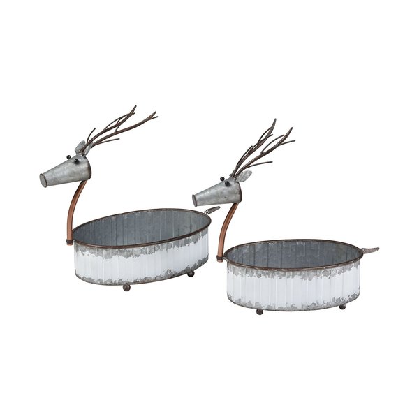 Elk Studio Winterbrigde Reindeer Pots Set of 2, Sawyer White 201080